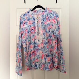 Lilly Pulitzer Janie Embroidered Popover zip SEA TO SHINING sailboats pullover